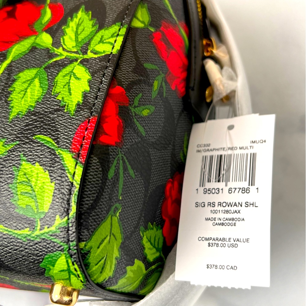 NWT Coach Rowan Satchel In Signature Canvas With Fairytale Rose Print - Picture 12 of 13